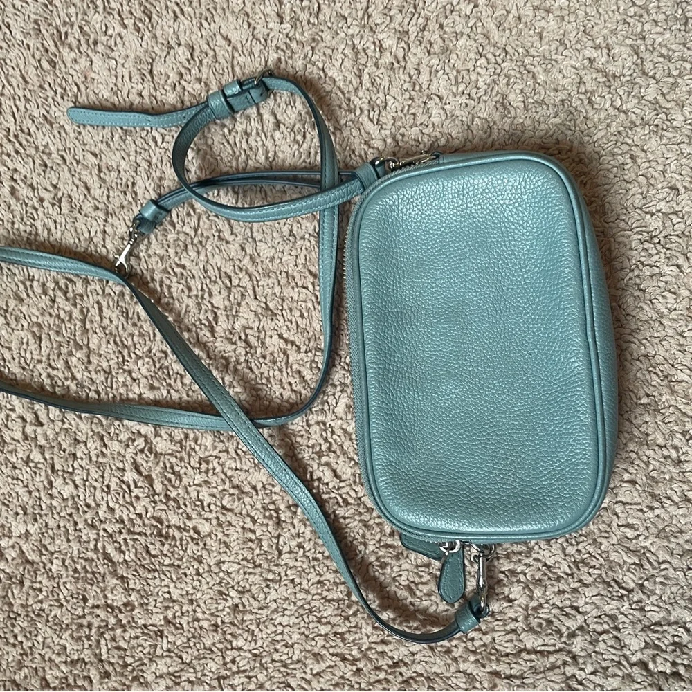 Coach Slate Blue Pebbled Leather Double Zip Crossbody with Silver Hardware - Picture 2 of 14